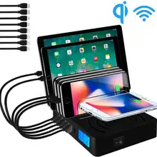 Multi USB Charger Qi Fast Wireless Charger For Iphone 8 X 11 Pro Samsung S10 LCD Display Quick Charge Carregador Dock Station