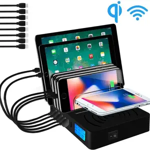 multi usb charger qi fast wireless charger for iphone 8 x 11 pro samsung s10 lcd display quick charge carregador dock station free global shipping