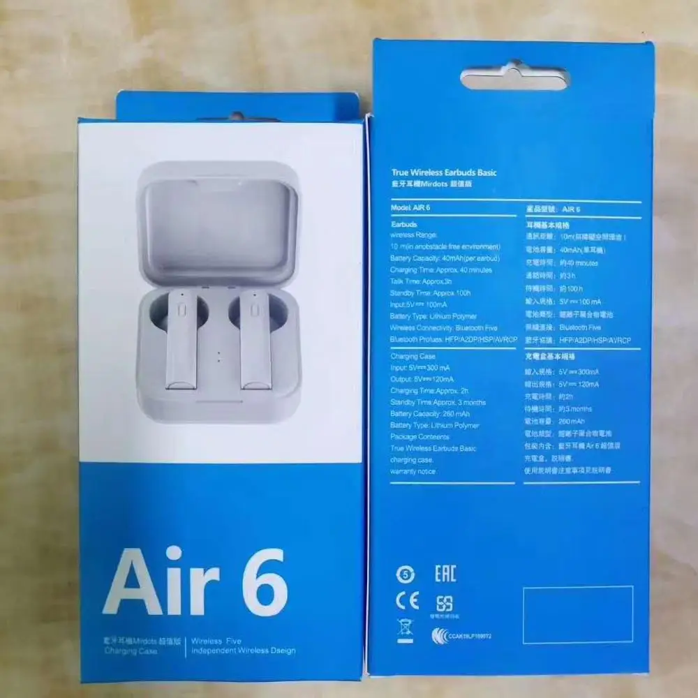 

air 6 TWS Wireless Bluetooth 5.0 Sports Earbuds HiFi Stereo Headphone With Mic Wireless Earbuds PK Xiaomi Air2 SE Airdots pro 2S