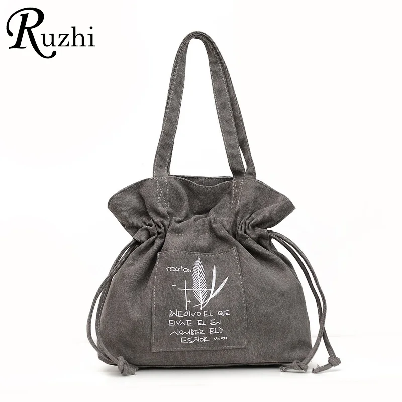 Купи 2021 Vintage Drawstring Bucket Bag Girls Solid Canvas Shoulder Bags Casual Letter Handbag For Women High Quality Tote Bag Gifts за 780 рублей в магазине AliExpress