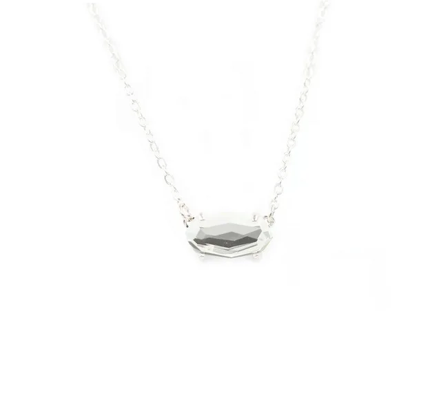 Silver Clear Color Июня Новое поступление граненый Прозрачный кристаллический камень инкрустация небольшой овальный кулон ожерелье тренд для женщин AB переливающийся чокер - Окраска металла: Silver Clear Color
