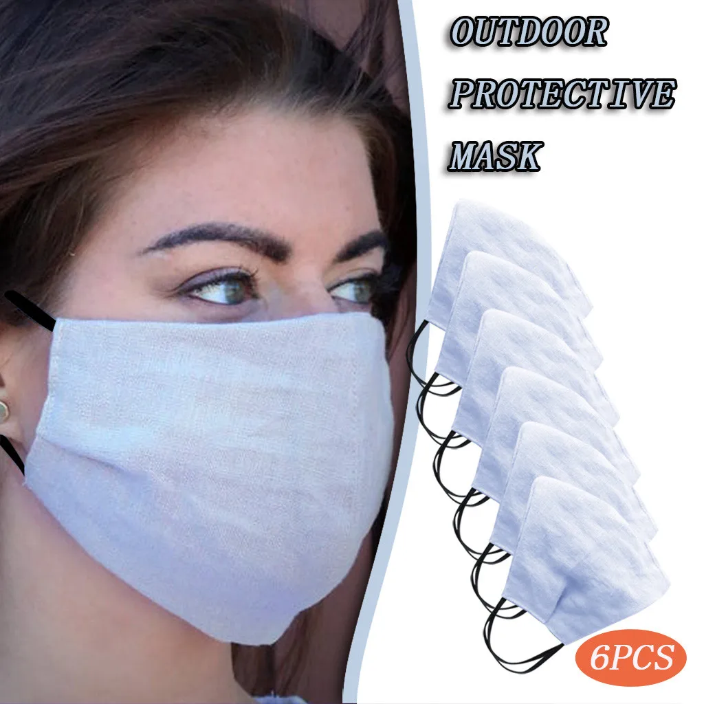 

6PC Face cover Natural Linen Adult Dustproof Windproof Foggy Haze PM2.5 Face Mask Outdoor protective comfortable breathable