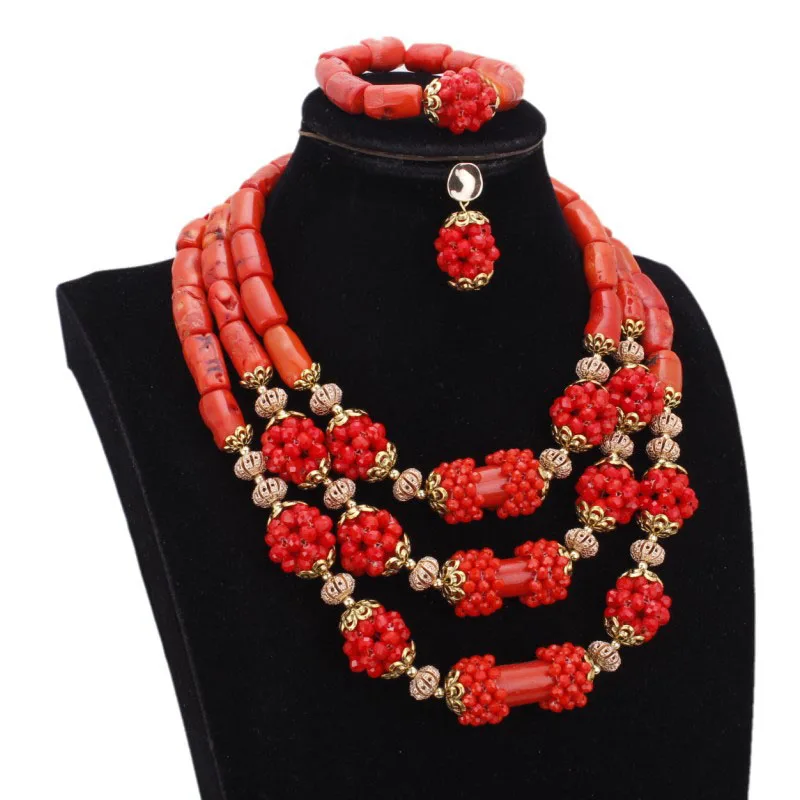

Dudo Store Designer Inspired 3 Layers Nature Coral Beads Jewelry Set With Crystal Beaded Balls Vintage Jewelry 2020