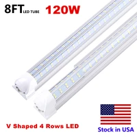 8ft led tube lights 4 rows 120w 8foot v shape integrated double sides warehouse light with accessory 270 angle shop light