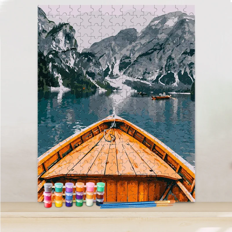 

RUOPOTY DIY Painting By Numbers Jigsaw Puzzle For Adults Lake Landscape Acrylic Diy Gift Wall Art Picture Home Decors DIY Gift