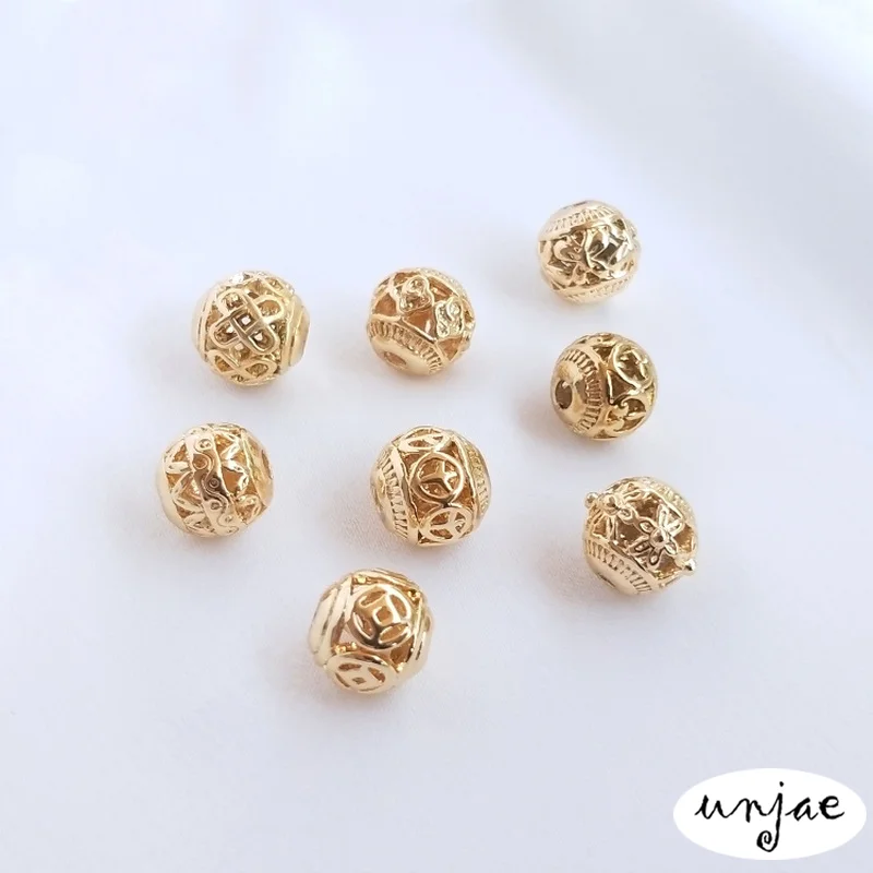 

Color Preserving 14K Gold Hollow Flower Ball Butterfly Xiangyun Chinese Knot Round Bead diy Jewelry Separate Bead 8mm