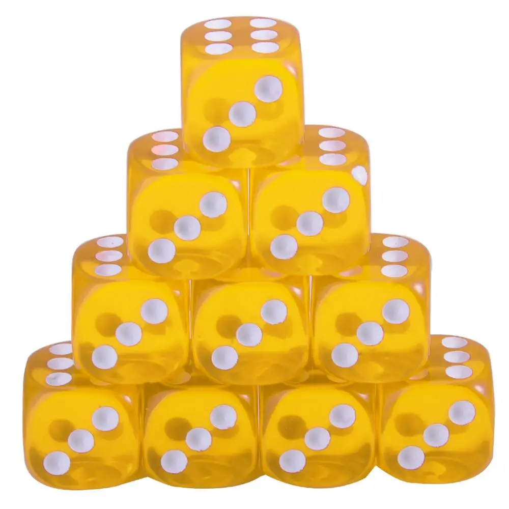 Yellow 10 шт./компл. 16 мм прозрачный питьевой игральная кость акриловый прозрачный с закругленной вершиной для игры в кости Портативный стол ролевых игр 7 цветов - Цвет: Yellow