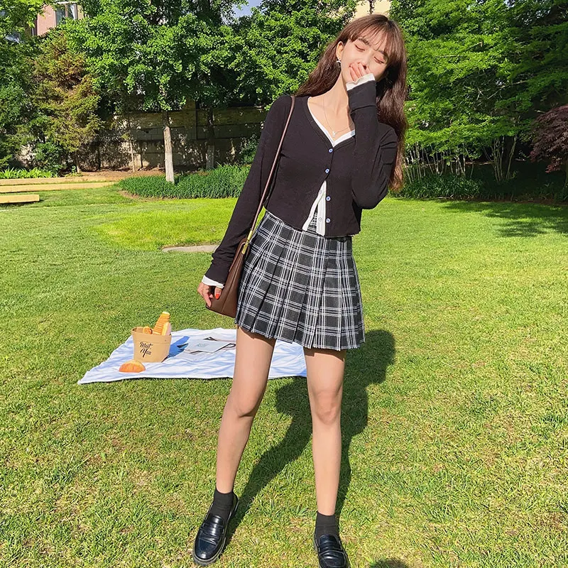 

Women Skirt High Waist Plaid Mini Korean Style Pleated Skirt Students School Unniforms Dance Short A Line Skirt