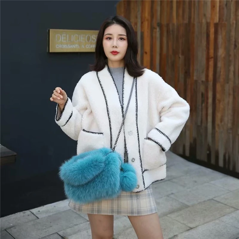 IANLAN Женская импортная сумка из натурального меха лисы сумки через плечо