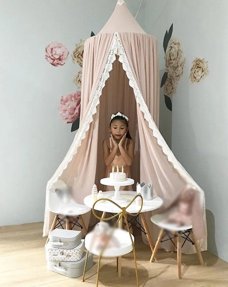 

INS new children's room summer chiffon lace bed net dome bed curtain tent mosquito net three-color Room decoration high 240cm