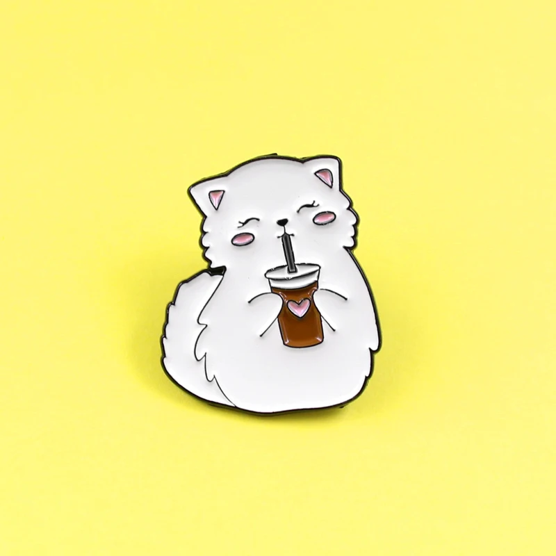 RNGCartoon брошь с эмалью брошка белыми милыми лисьими смайликами надписью shy love drink