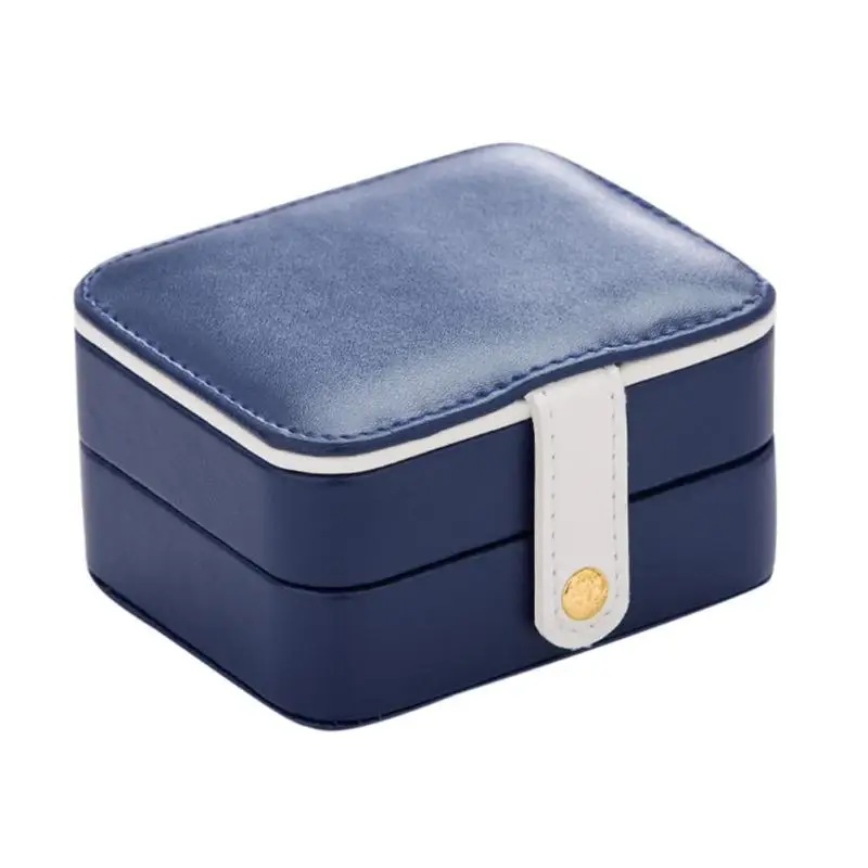 Dark Blue Портативный шкатулка для ювелирных изделий Кожаный Дисплей Органайзер ожерелье футляр для хранения колец чехол - Цвет: Dark Blue