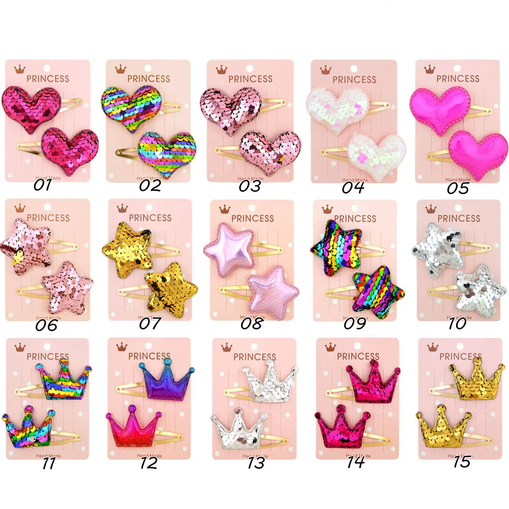 

2Pcs/ Set Sequin Love Star Crown Small Hair Clip For Baby Girls BB Clip Hairgrips Barrettes New Headwear Hair Accessories