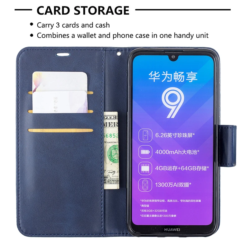 Чехлы-бумажники для Huawei Y7 2019 Карманный чехол с отделением карт Huawai Etui крышкой