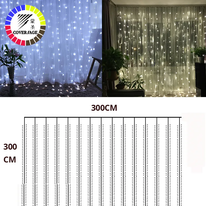 coversage christmas led lights curtain garland 3x3m led string fairy decorative outdoor indoor home wedding decoration net light free global shipping