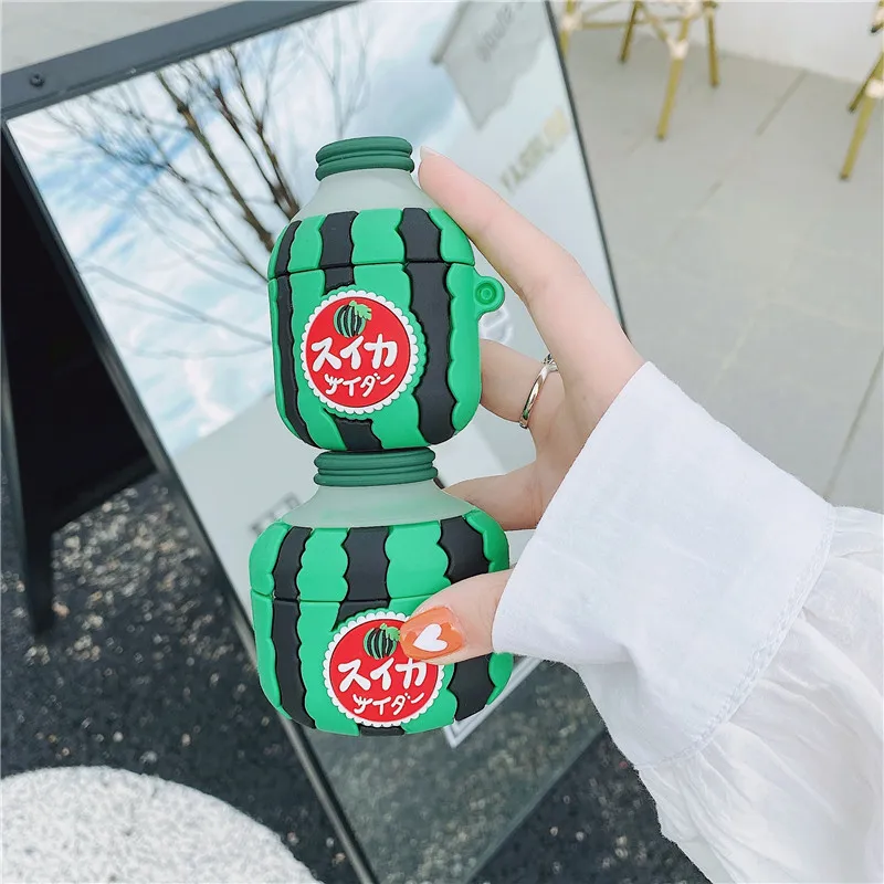 3D Япония мультфильм арбуз бутылка для сока наушники мягкий чехол Apple airpods 1 2 pro