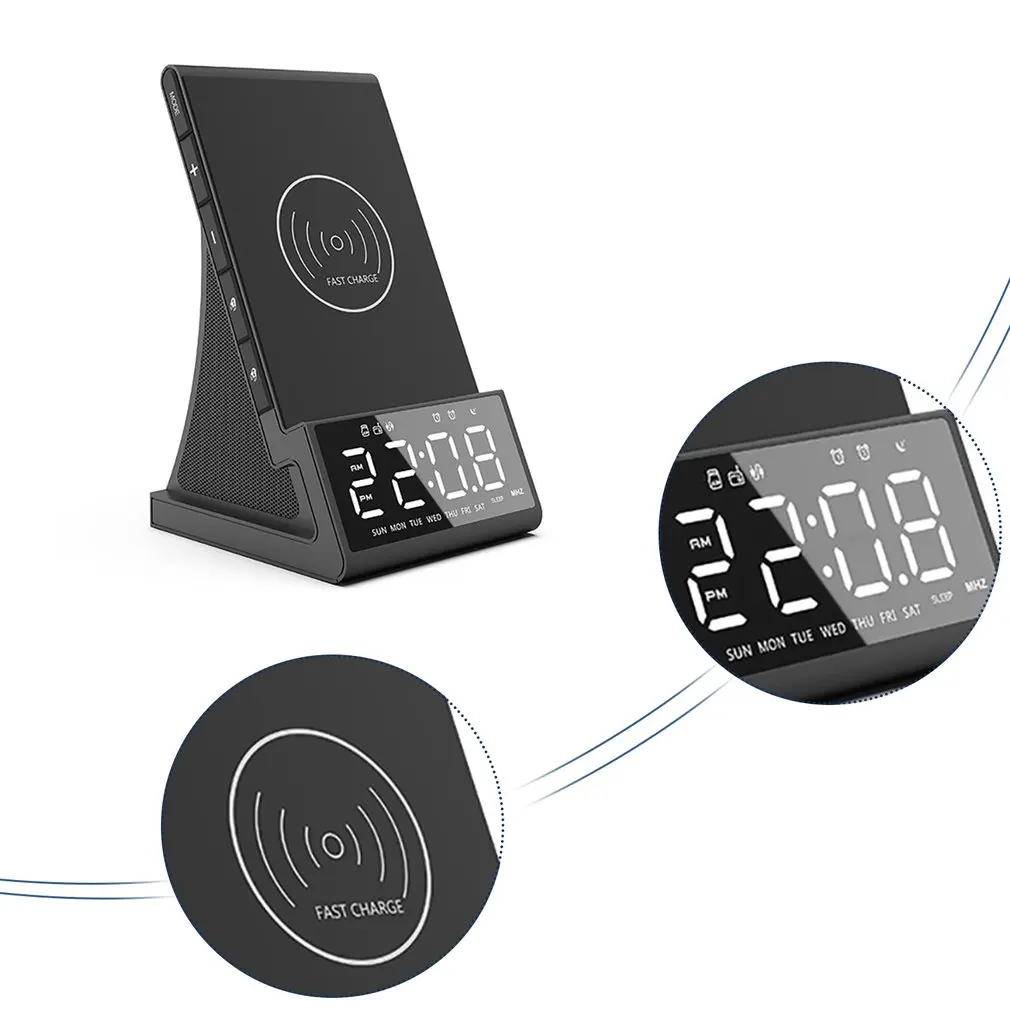 

Wireless Charging Speaker Alarm Clock Led Alarm Clock With Wireless Charging Dock Stand Fm Radio USB Fast Charger