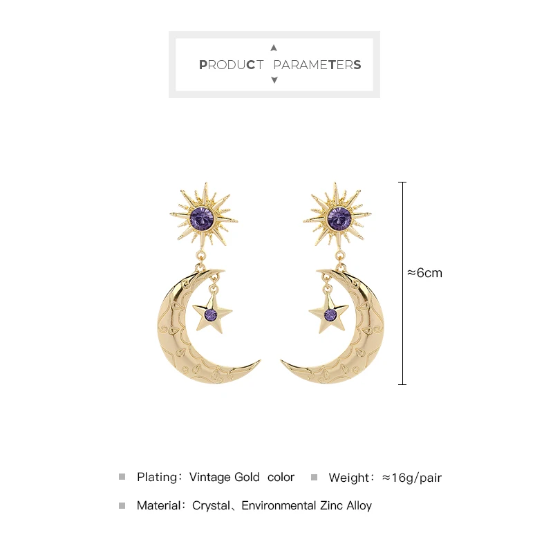 

Bohemia Handmade Crystal Star Moon Women Drop Earrings Brilliant Purple Color Cubic Zircon Party Female Earrings Fashion Jewelry