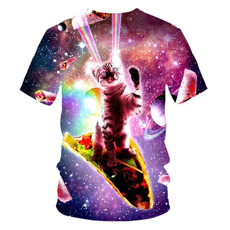 

New Galaxy Space 3D T Shirt Lovely Kitten Cat Eat Taco Pizza Funny Tops Tee Short Sleeve Summer Kids Shirts boy girl T-shirt