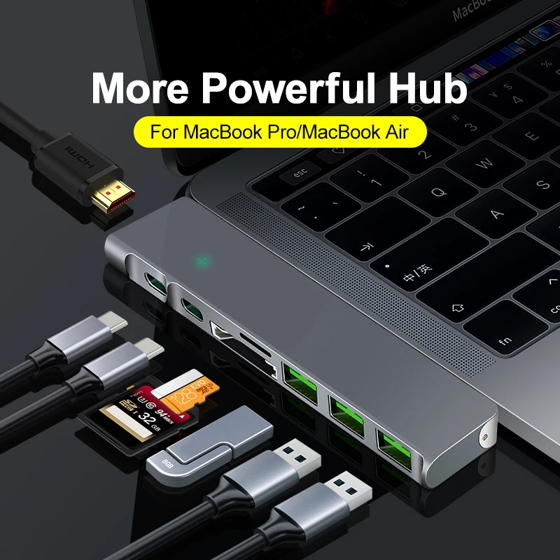 

8in1 Multiport USB C Hub, Type C Adapter with HDMI USB C Thunderbolt3 USB3.0 PD SD TF for Macbook, more Devices with Type C port