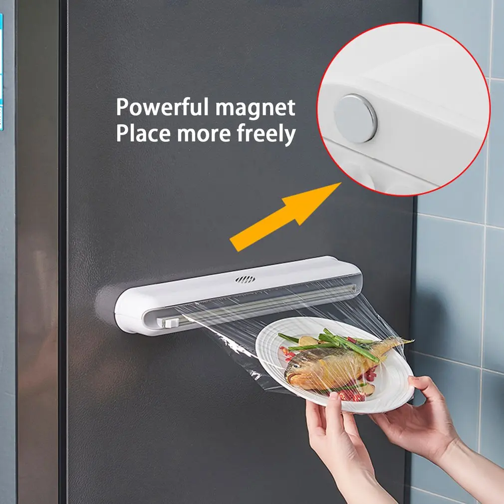 

Hanging Film Cutter with Sucker Household Kitchen Supplies Foil Tin Foil Divider Cutting Box Plastic Food Wrap Dispenser