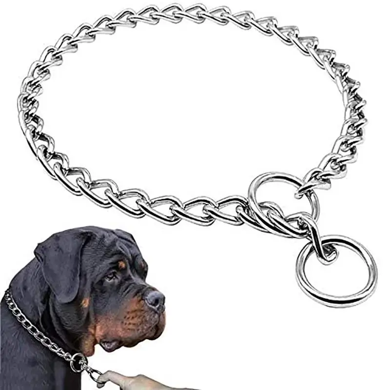 

1PC Metal Adjustable Double Row Chrome Plated Durable Choke Training Show Safety Control Stainless Steel Chain Dog Collar