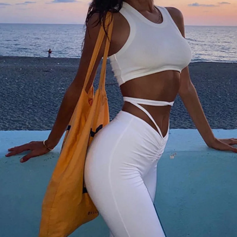 

Y2K Punk High Waist Hollow Bandage Straight Pants Female High Quality ActivityTrousers Street Casual 2021 Summer