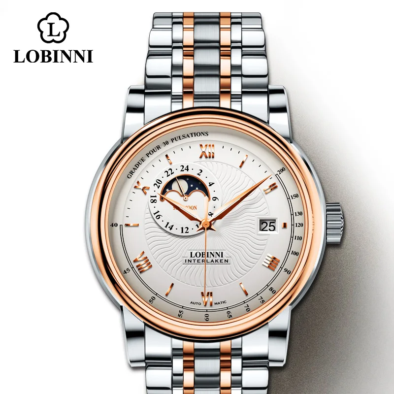 

Lobinni Fashion Men's Watch automatic Movement Mechanical Wristwatch Luminous Date Waterproof Stainless Steel Strap Male Clock