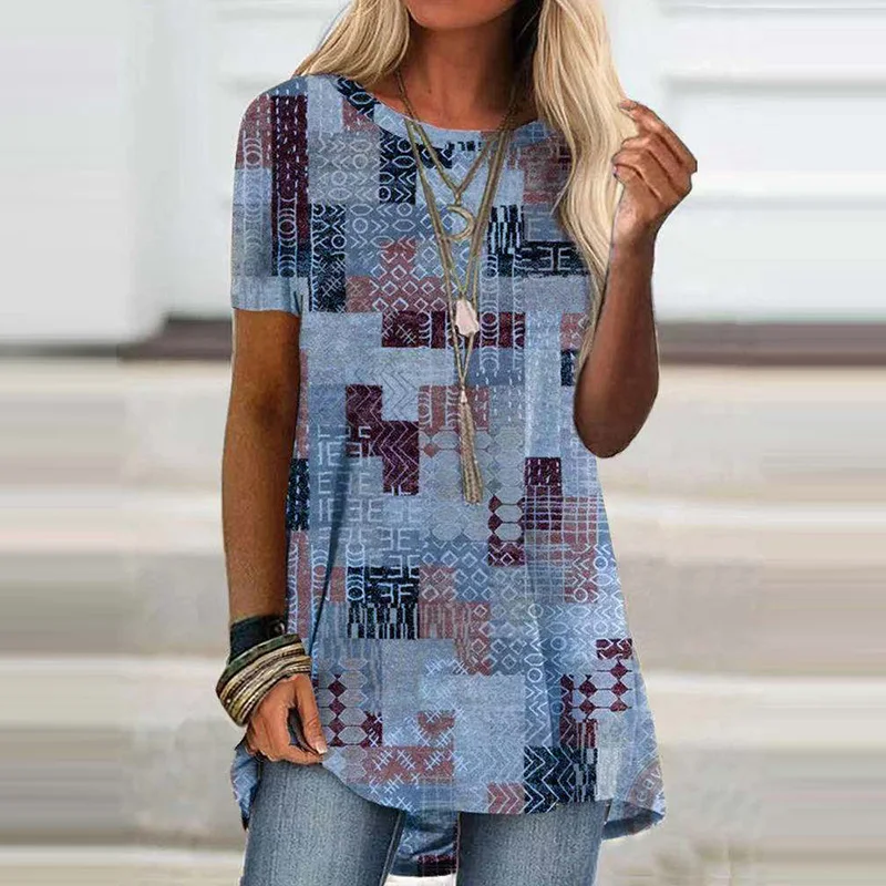 Футболка женская с коротким рукавом Модный повседневный Длинный топ в стиле