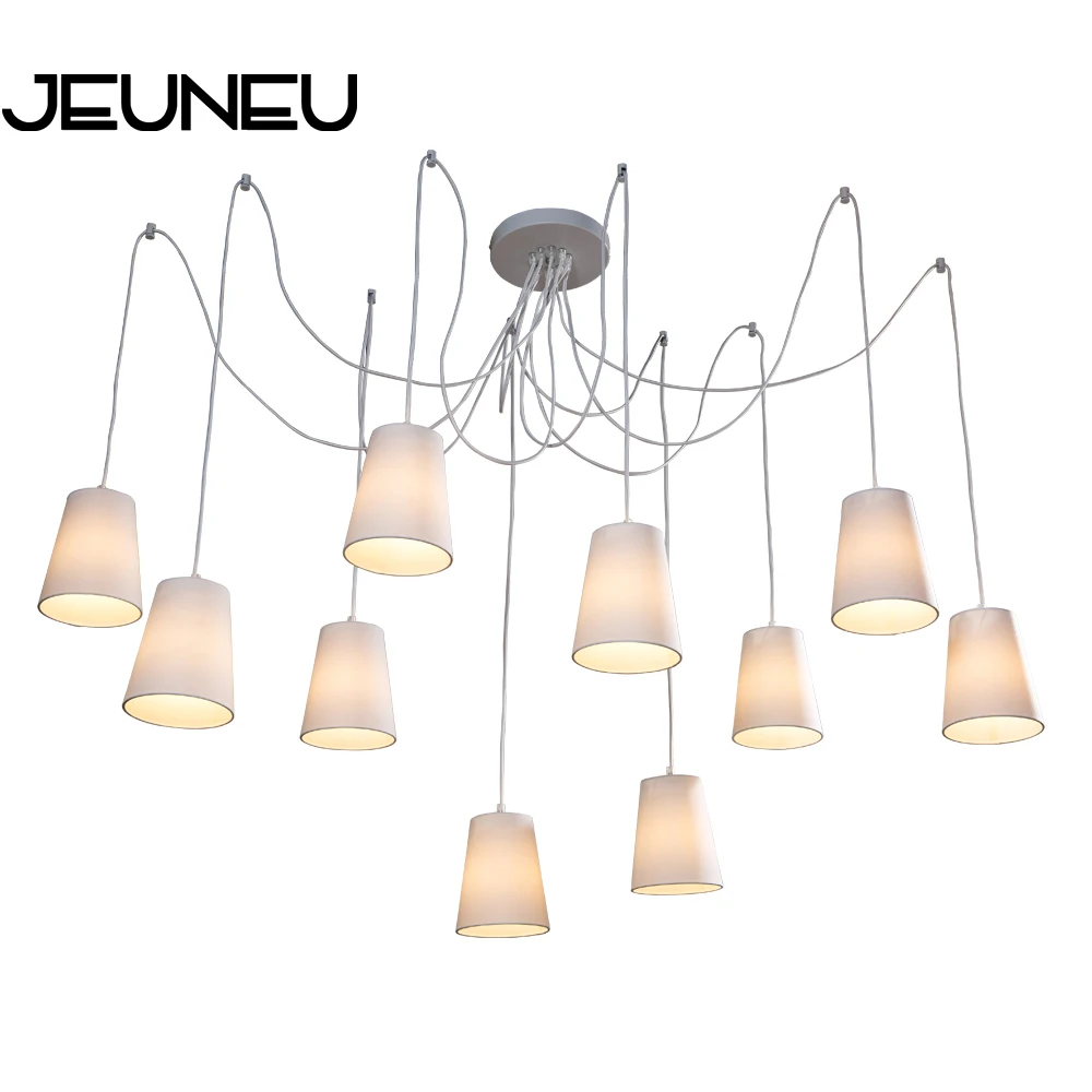 Современные модные люстры E14 белые тканевые оттенки 10 светильников большая