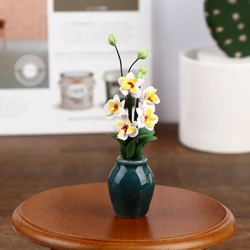 

Dollhouse Miniture White Magnolia potted for Dollhouse Home Decor Green Potted Plants for Kids Toy