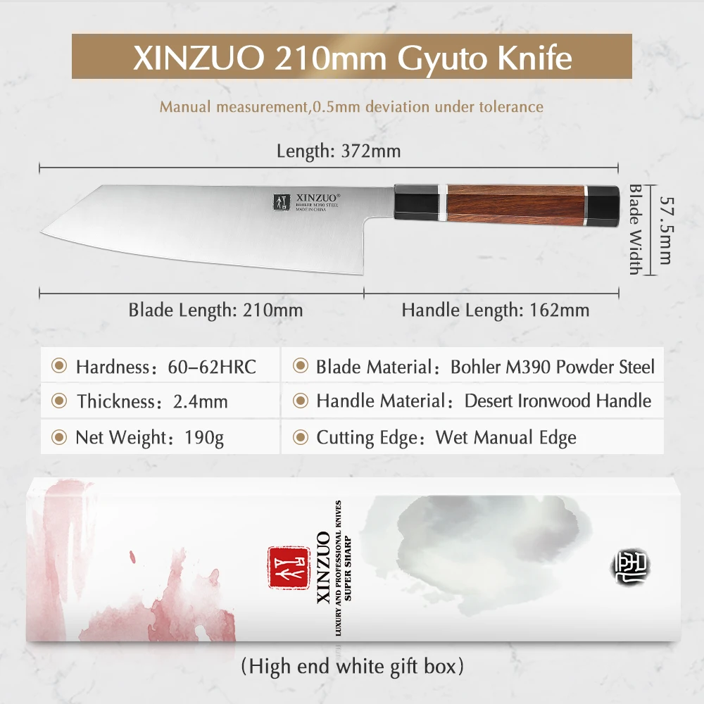 XINZUO-cuchillo Gyuto de 210mm, utensilio de cocina profesional de acero al polvo, 60-62 HRC Bohler M390, mango de hierro para el desierto de Am&eacute;rica del Norte-1