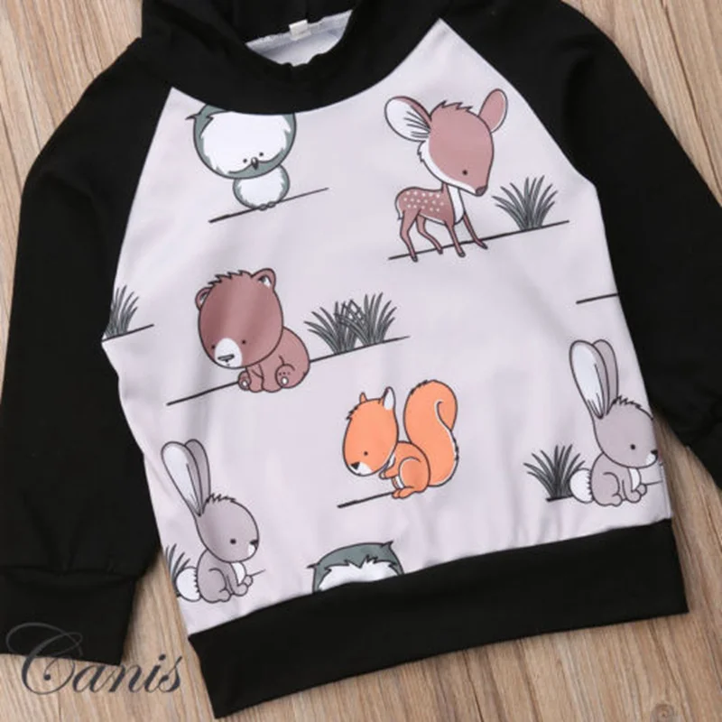 Очень милая детская одежда с капюшоном толстовки длинными рукавами и принтом