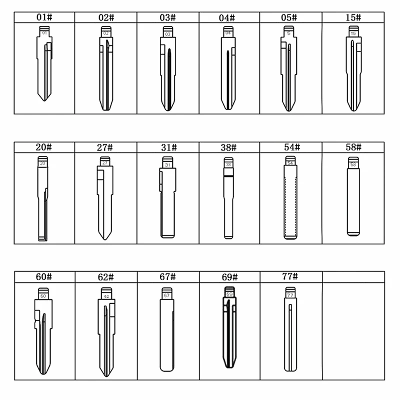 Лезвие ключа KD 10 шт./лот #02 #04 #15 #20 #27 #31 #38 #54 #58 #62 #67 #69 #77 черное лезвие для Kia Toyota V-W FORD