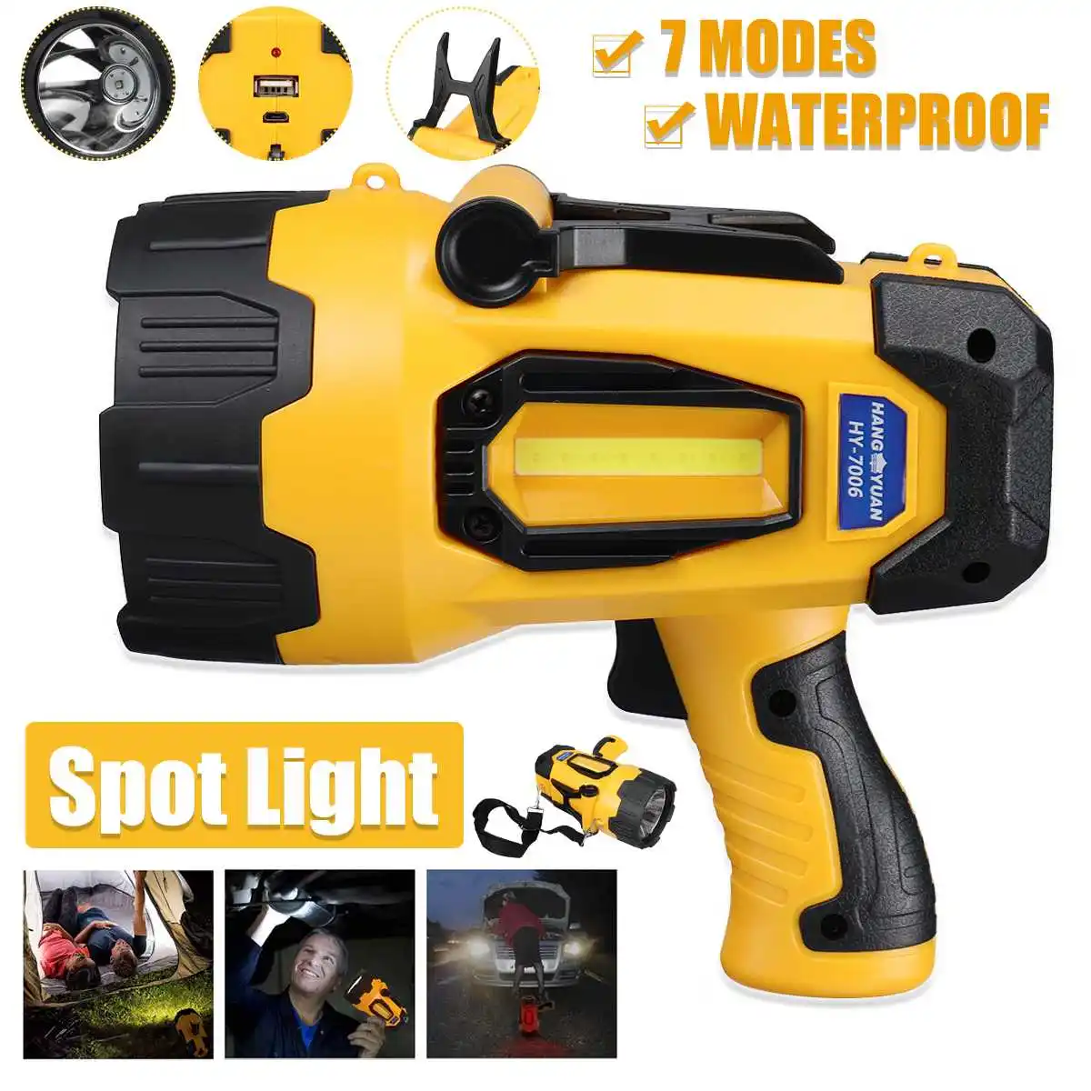 

Светодиодный водонепроницаемый перезаряжаемый Точечный светильник с двойной головкой, сверхяркий портативный уличный ручной фонарик, пои...