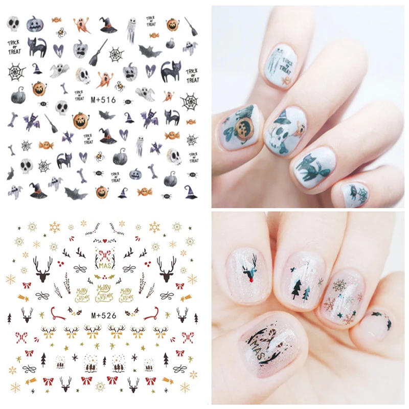 1 лист Рождество Хэллоуин Золотой Серебряный ноготь Водные Наклейки олень снег