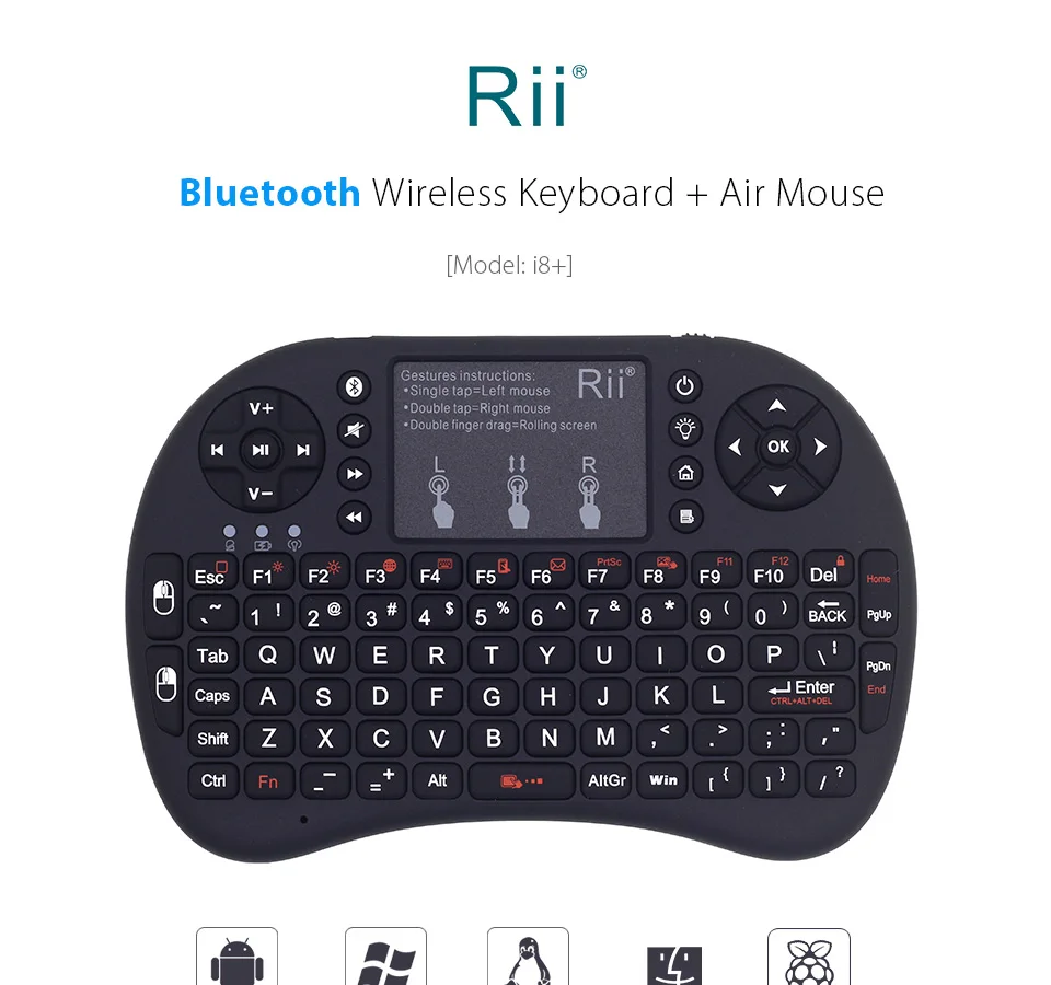 Rii i8+ мини-клавиатура с подсветкой Bluetooth Air mouse с сенсорной панелью для мини-ПК Android TV Box Ноутбук проекторы беспроводная мышь