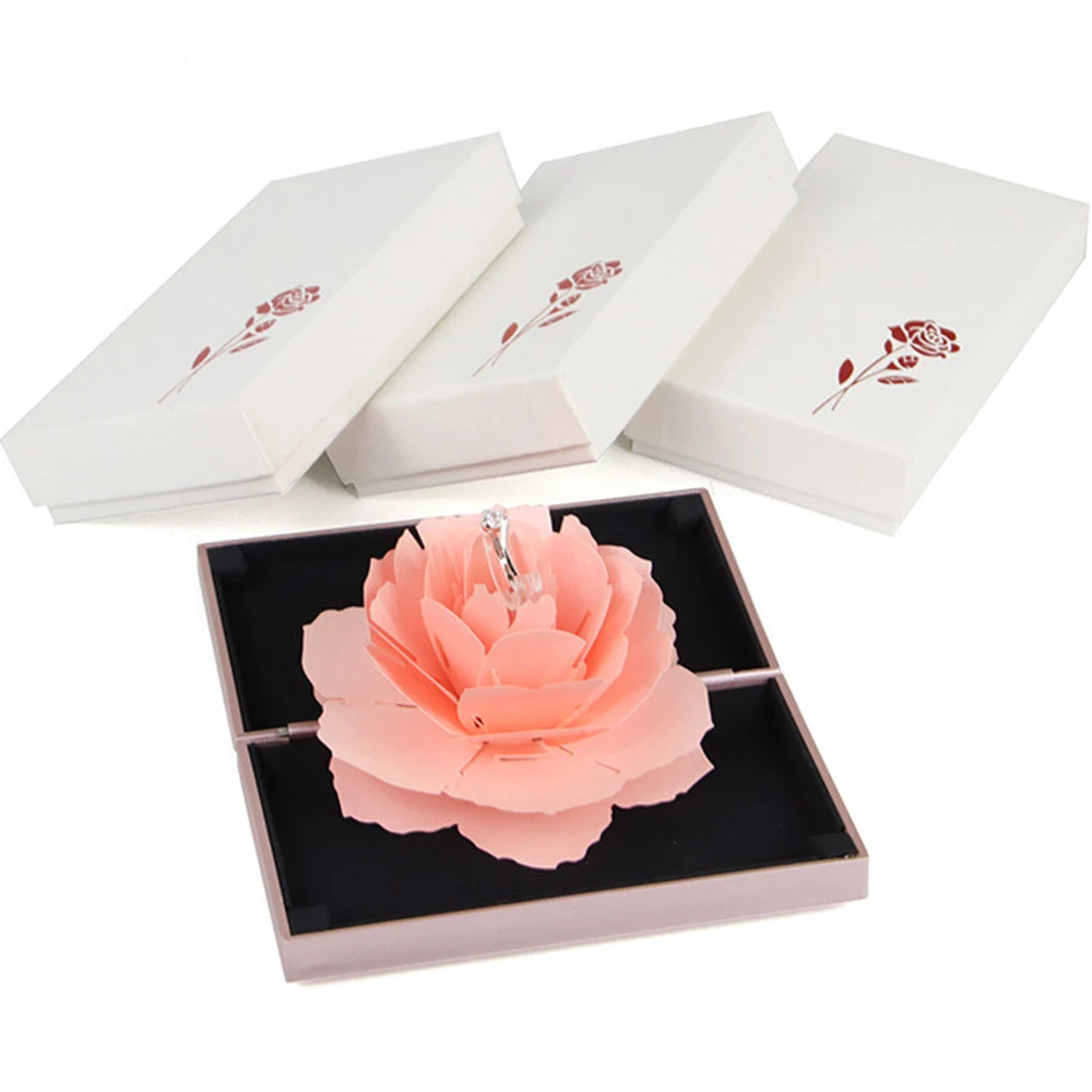 3D всплывающие кольца с красной розой коробка для помолвки предложение свадьбы