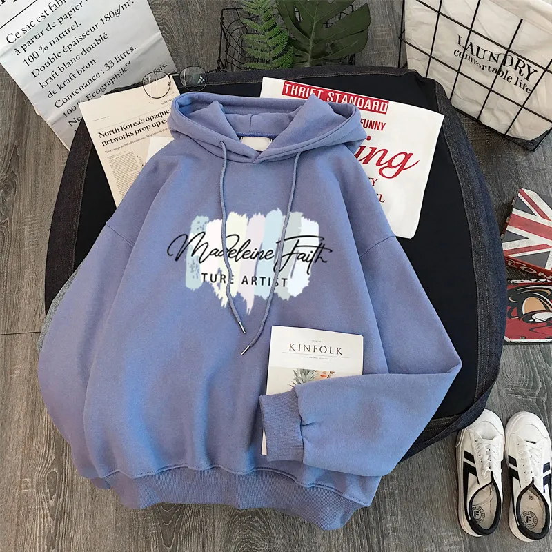 Толстовка Женская Осенняя однотонная с капюшоном и надписью 2020 | одежда