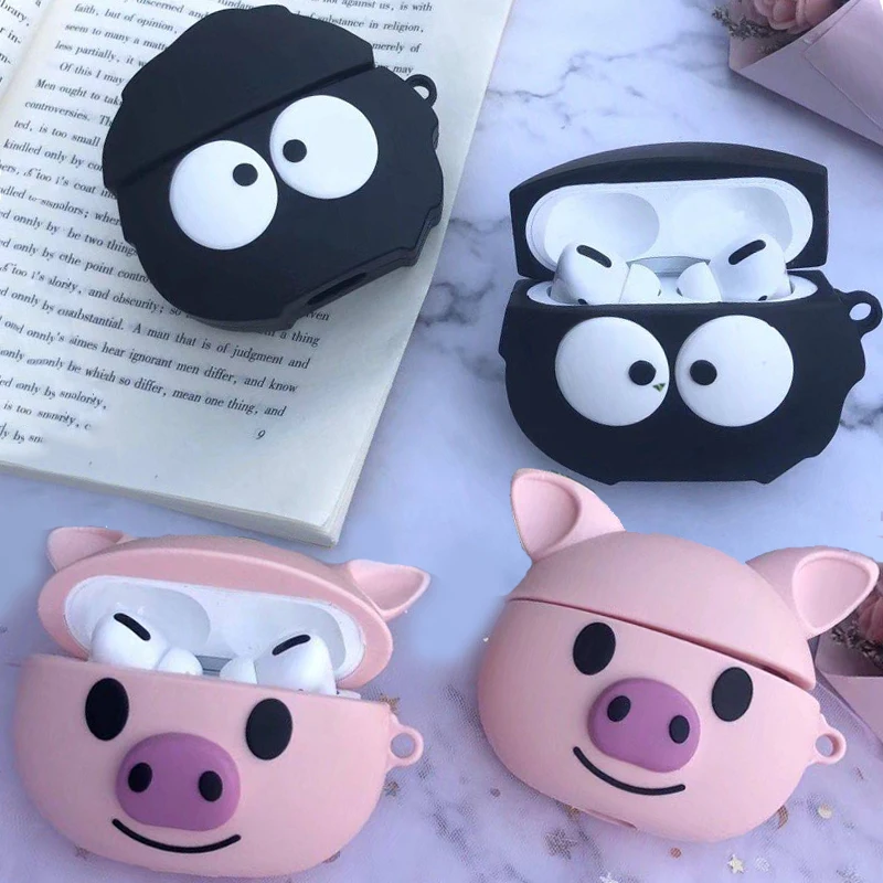 Для AirPods Pro Чехол с милым мультяшным розовым поросенком Забавный 3D черный угольный шар беспроводной Чехол для наушников для Apple Airpods 3 гарнитура оболочка