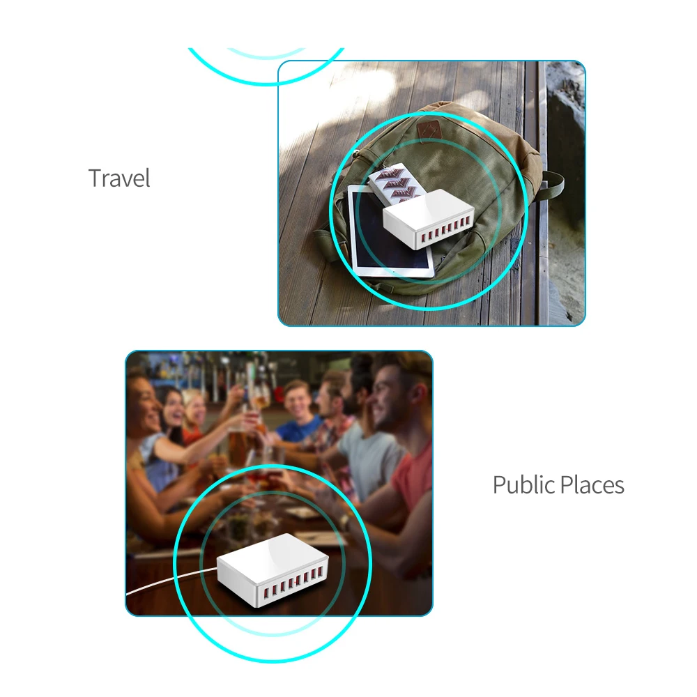 

WLX-T9 8 Port USB Charger 40W Quick Charging Portable Charger Station for Mobile Phone/Tablet /Multiple USB Devices 8*USB HUBS