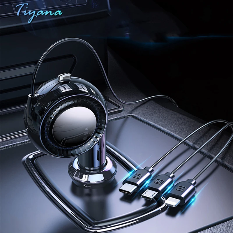 

Car Charger 3 In 1 Mobile Phone Fast Charging Cigarette Lighter Conversion Multi Function Apple Android Type-C 1.0M Data Cable 5