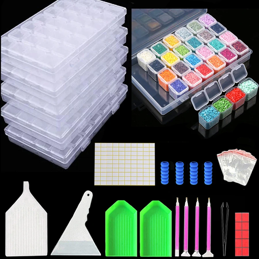 

Органайзер для рукоделия, 28/56 ячеек, 5D, аксессуары для алмазной вышивки, контейнеры для хранения с наклейками, наборы инструментов