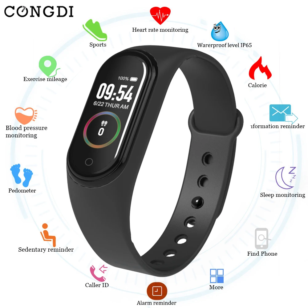 Смарт браслет M4 водонепроницаемый монитор артериального давления пульсометр