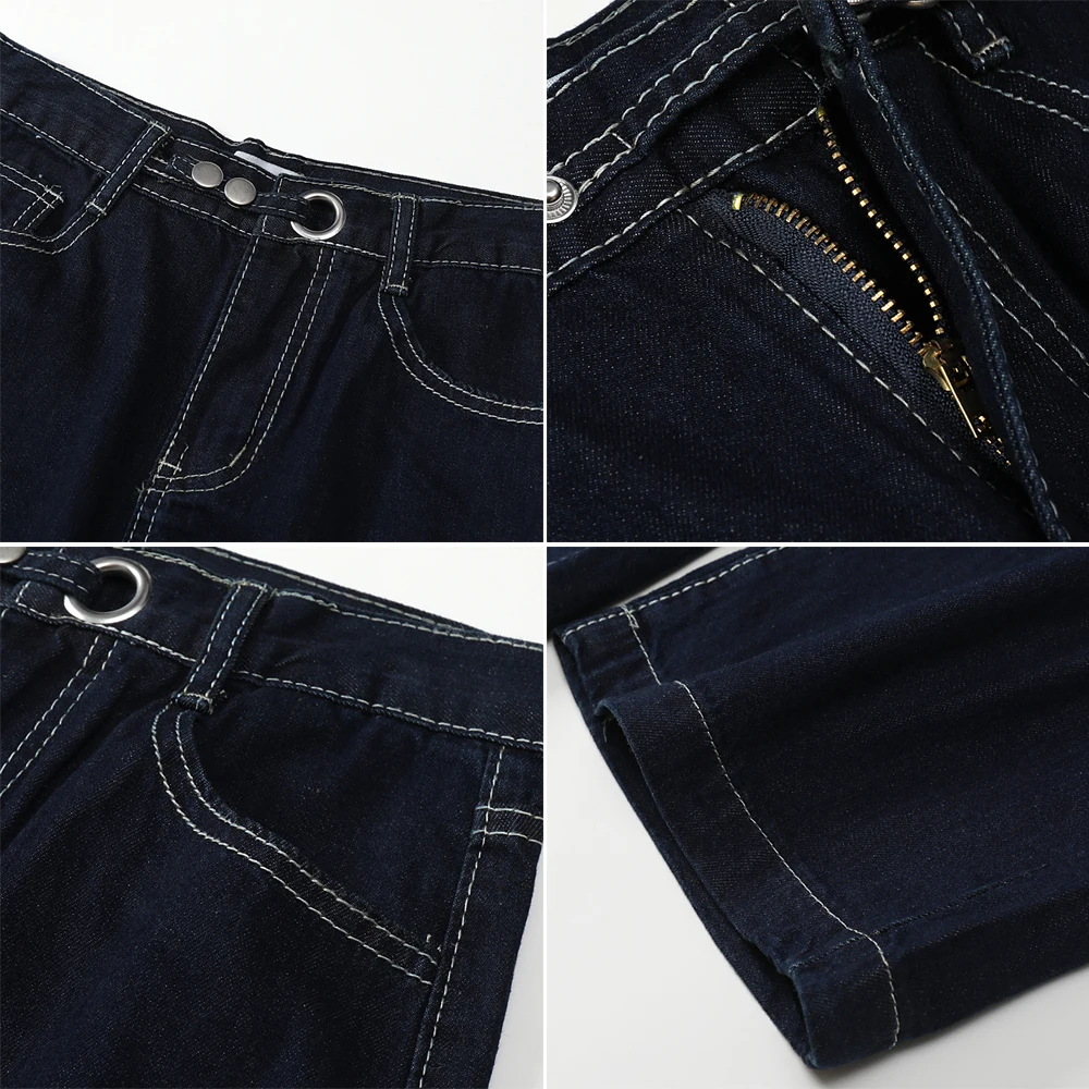 

Women's Jeans 2021 Spring Casual Harajuku Streetwear High Waist Denim Trouser Baggy Vintage Dark Blue Femme Wide Leg Pants