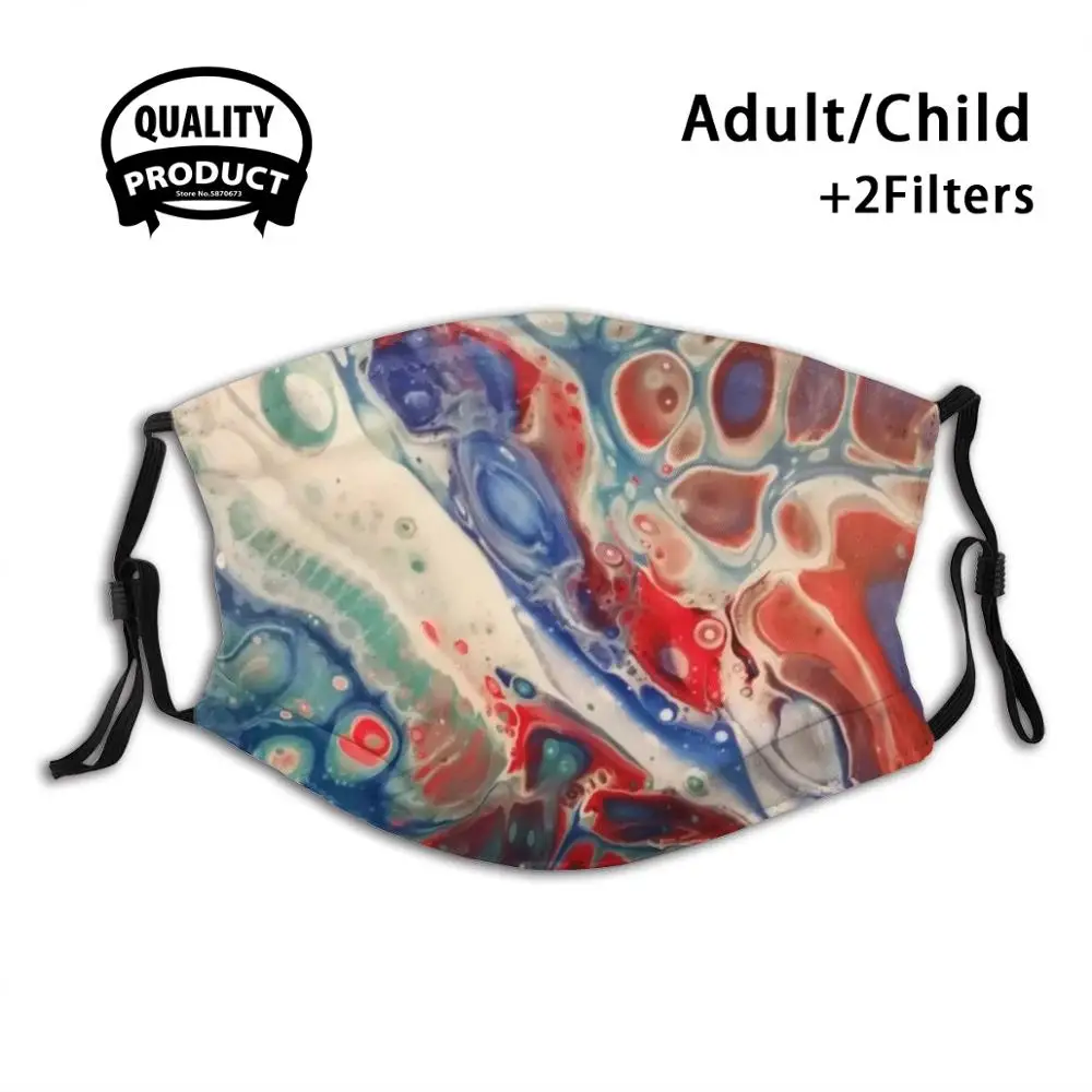 

Great Man! Galaxy! Face Mask Washable Filter Summer Hot Sale Mouth Masks Pouring Acrylic Action Painting Blue Red White United