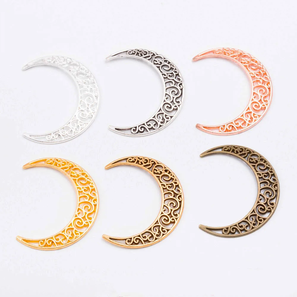 

10pcs Filigree Hollow Moon Charms Metal Alloy Pendant Gold/Silver Color Crafts for DIY Jewelry Making Handmade Accessories