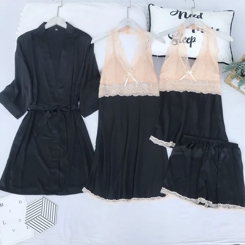 Пикантный Свадебный костюм подружки невесты атласный женский халат лаунж-кимоно