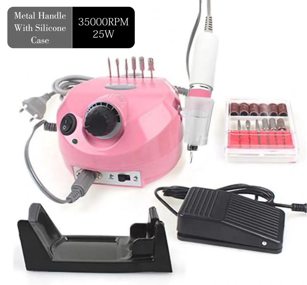 Pink EU 220V Set2 Профессиональный электрический сверлильный станок, Электрический Маникюрный сверла машины, аксессуары для педикюра, набор для дизайна ногтей, сверлильный инструмент для ногтей - Color: Pink EU 220V Set2