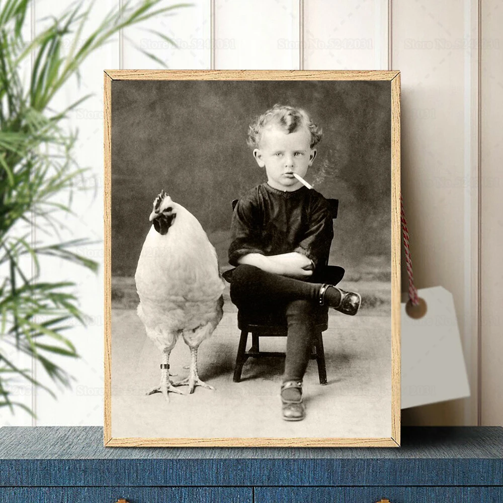 

Необычный постер, необычный мальчик, курительная сигарета с курицей, Картина на холсте, настенное искусство, Декор